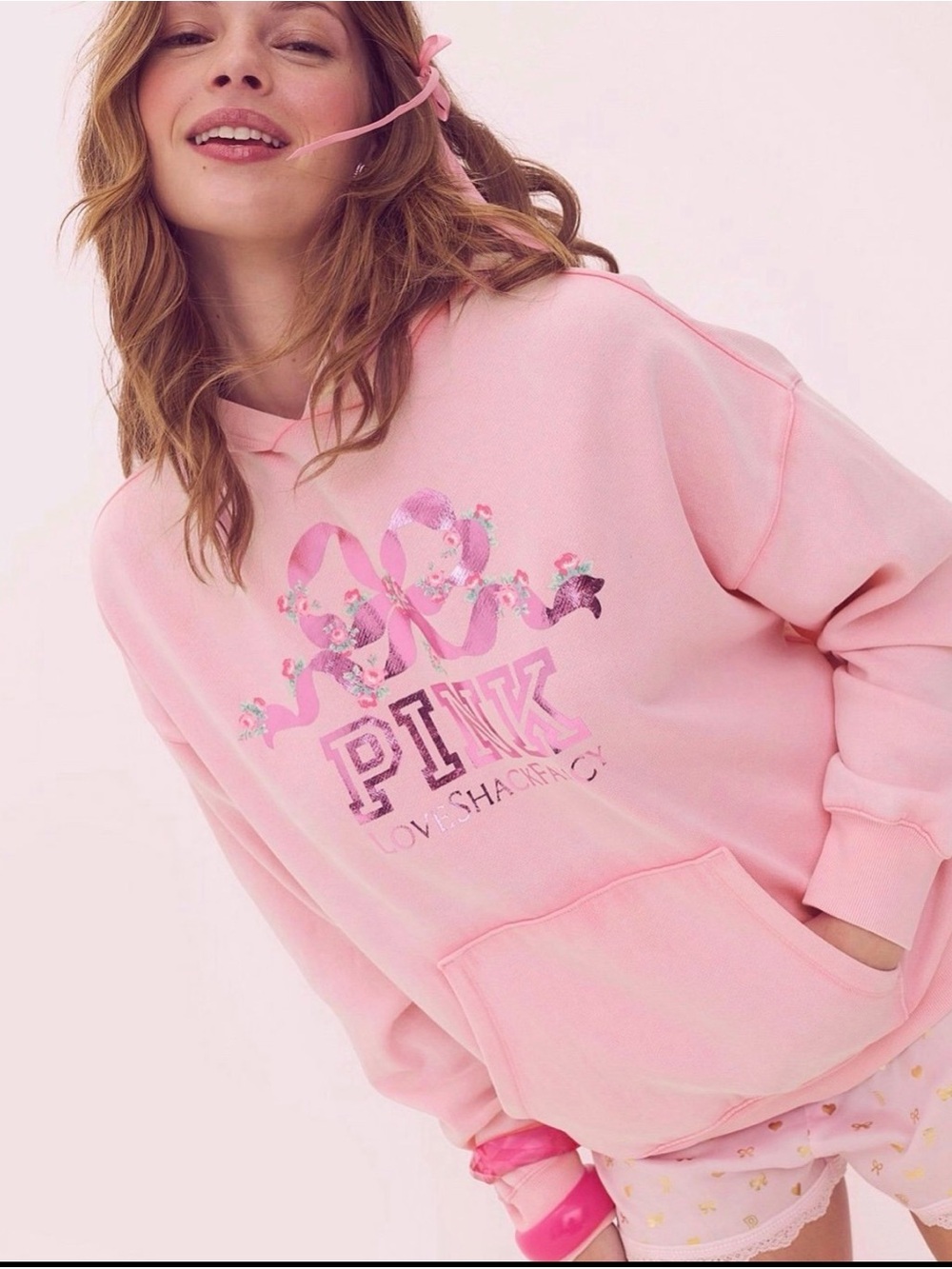 Nwt Victoria’s Secret Pink Love Shack Fancy Hoodie Small Pink Lollipop Wash